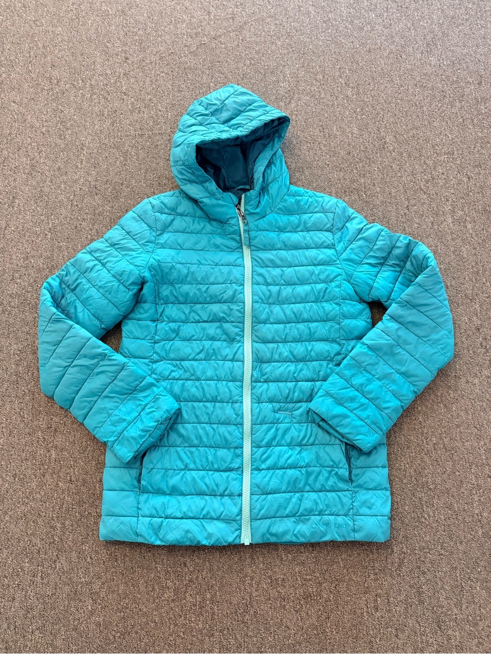 Lands End Lightweight Hooded Kids Jacket in Teal size XL 14-16